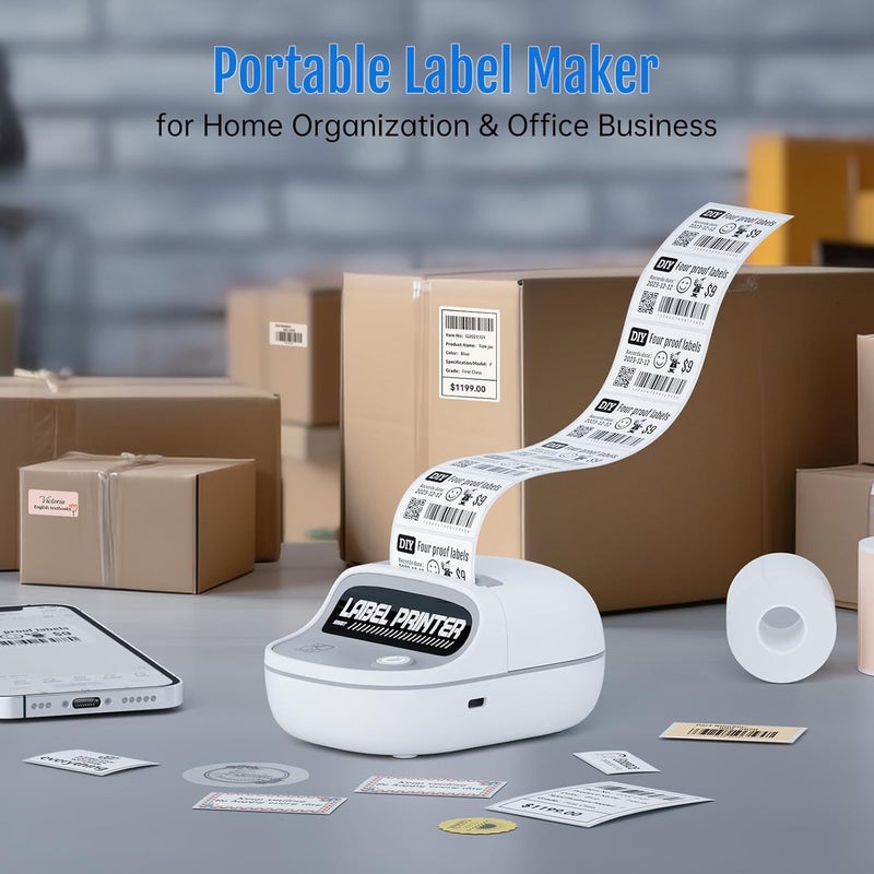 PRT Mini Sticker Printer, Portable Thermal Printer with 1 Roll Sticker Paper, Inkless Sticker Maker, Bluetooth Label Printer for Study Notes,Lists,Pictures,DIY Creations, Printers for Home Use, White - Image 3